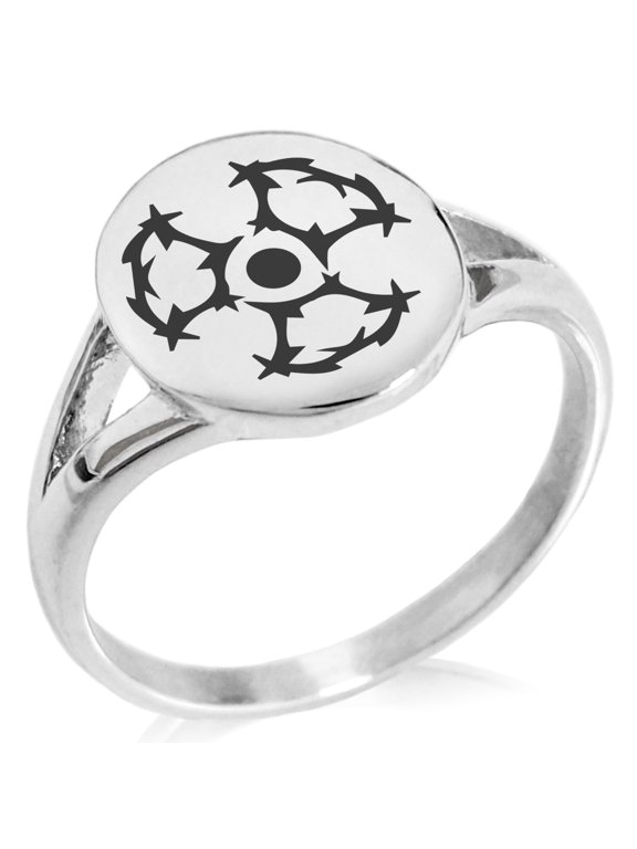 Stainless Steel Barbed Wire Radioactive Minimalist Oval Top Polished Statement Signet Ring