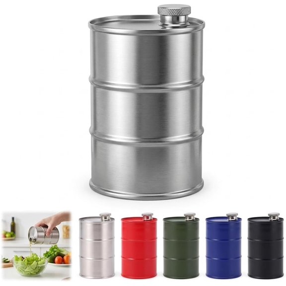 Stainless Steel Barrel Oil Dispenser,New Oil Drum Flask | Leak-Proof Kitchen Cruet,Metal Storage Can with Sealed Screw Lid Anti-Scratch Kitchen Container.(Silver,350ml)