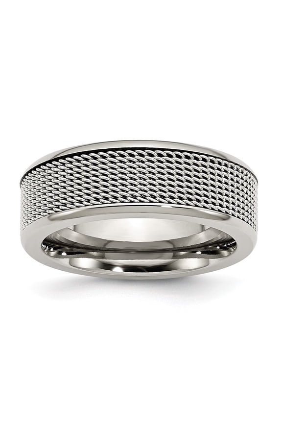 Stainless Steel Base With Steel Mesh Center 8mm Band Ring - Size 8