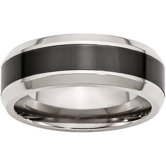 Stainless Steel Base w/Polished Black Ceramic Center Beveled Band