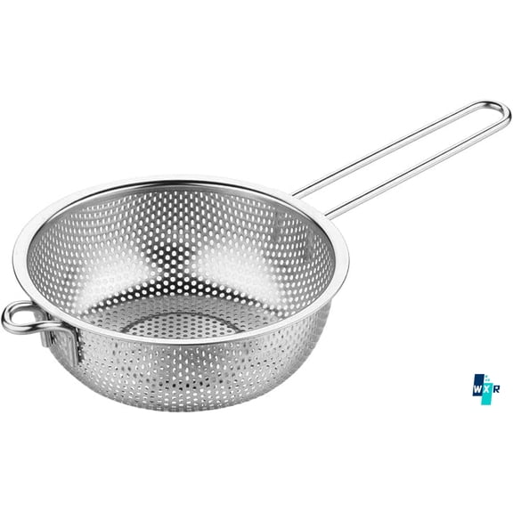 Stainless Steel Basin Colander with Handle Kitchen Strainer, Resting Feet and Colander to Strain, Rinse, Fry, Steam or Cook Vegetables & Pasta & Wash fruits