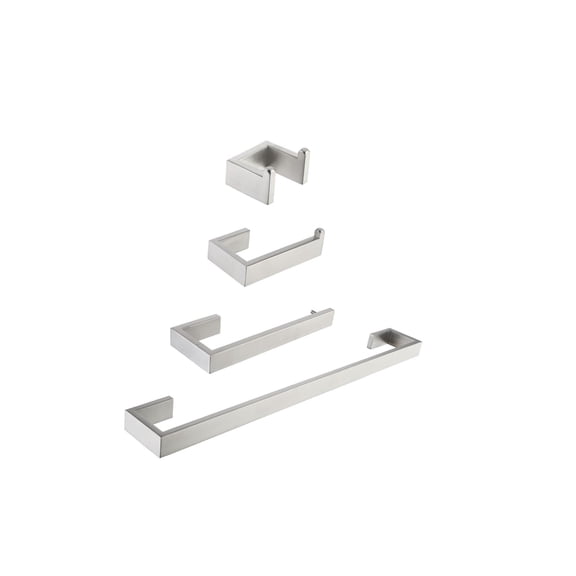 Stainless Steel Bathroom Accessories Set - 4 Piece Bath Set, Modern Bathroom Decor, Rustproof Shower Accessories, Toilet Tank Top & Robe Hook