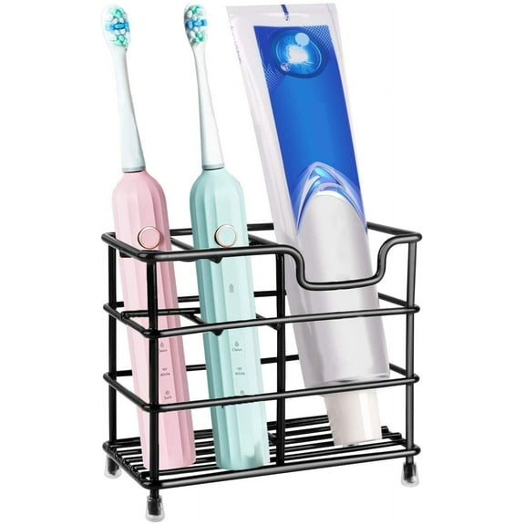 QiShi Stainless Steel Bathroom Toothbrush Holder Toothpaste Holder Stand, Black