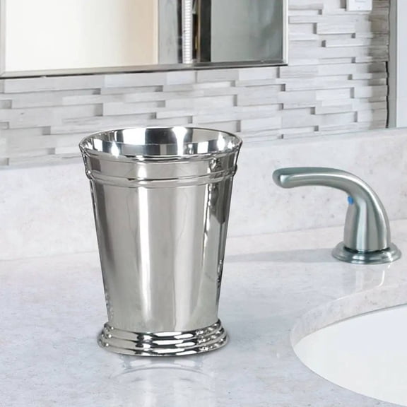 Stainless Steel Bathroom Tumbler Cup | Decorative Rinse Cup,Drinking Glass,Toothbrush & Makeup Brush Holder for Vanity Countertops,Sink & Desk | Chrome