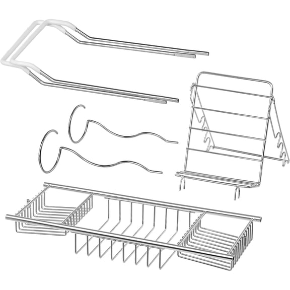 Stainless Steel Bathtub Caddy Tray - Over Bath Tub Racks Shower Organizer with Extending Sides, Removable Wine Glass Book Holder$$