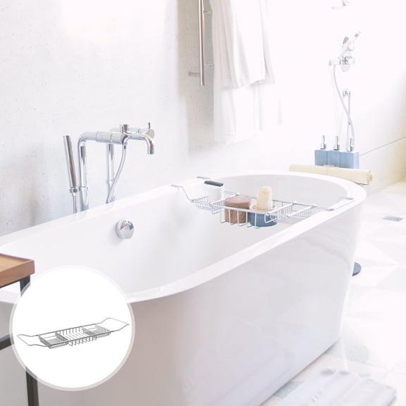 SEWCHICS Stainless Steel Telescopic Bath Tray Adjustable Bathroom Shelf Organizer Multi-Function Accessory