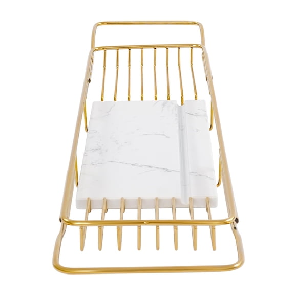 Stainless Steel Bathtub Tray, Expandable Marble Bath Tray for Tub, 44.09 lbs Capacity Bath Caddy for Bathtub Bathroom Accessories for Home Spa (Gold + White)