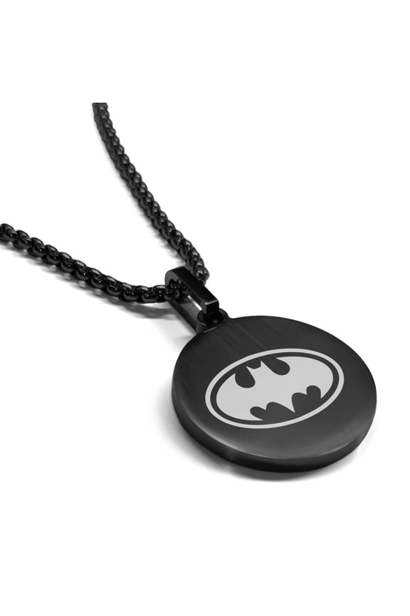 Stainless Steel Batman Round Medallion Pendant Necklace