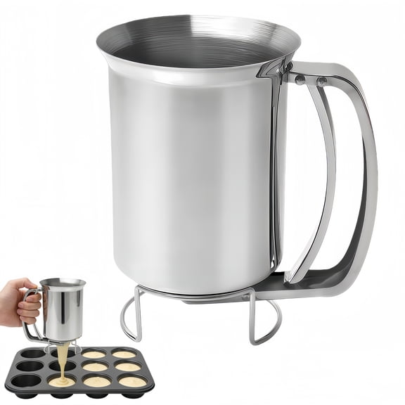 Stainless Steel Batter Dispenser, 1L Handheld Pancake & Cupcake Funnel, Baking Essential, 4.5 Inch, Silver