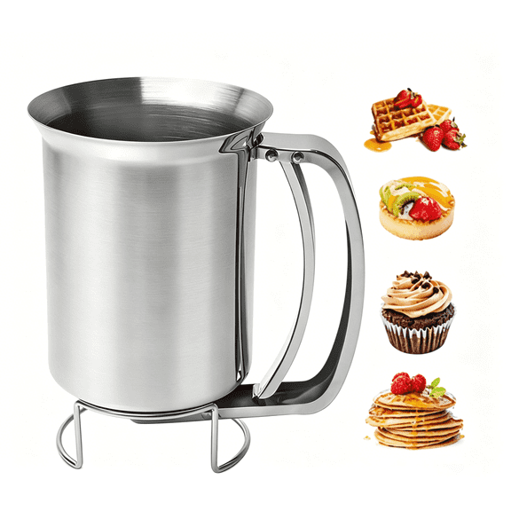 TWGRNF Stainless Steel Batter Dispenser with Stand, Manual Pancake Cupcake Waffle Batter Pourer for Baking Kitchen Use