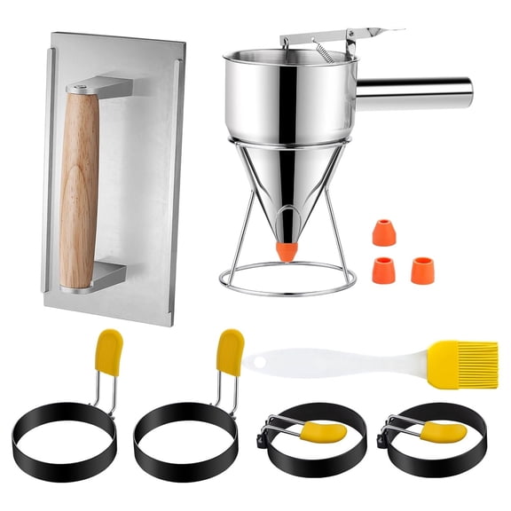 Stainless Steel Batter Funnel Cake Batter Dispenser for Cupcake and Waffles Features Adjustable Flows and Sturdy Stand