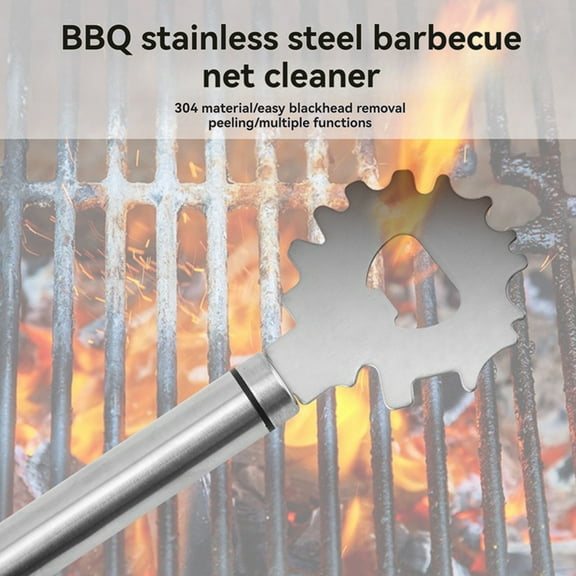 Stainless Steel Bbq Grill Scraper Grate Gadget Cleaner Bottle Opener Cleaning Camping Tool Portable Kitchen Accessories,1 x Multifunctional Grills Cleaning As Shown