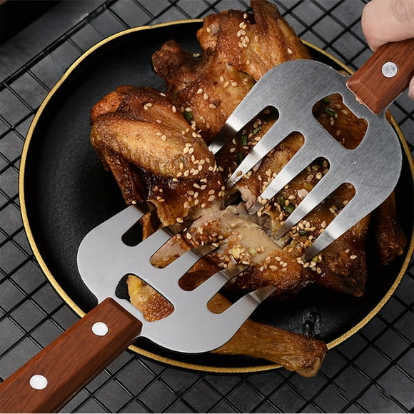 Stainless Steel Bear Claw Meat Shredder Fork - Long Wooden Handle BBQ Tool for Easy Meat Pulling, Roasting & Camping - Ergonomic Design, Durable Kitchen Utensil, 1-Pack Multipurpose Meat Handler