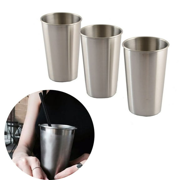 Stainless Steel Beer & Drinking Glasses | 500ml Insulated Metal Cups for Home, Travel & Picnic | Set of 3 | 12.5cm Tall