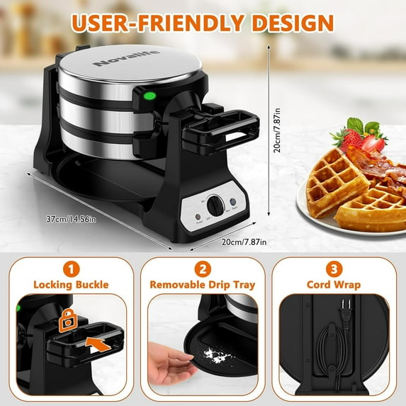 Stainless Steel Belgian Waffle Maker, 1400W Double Iron with 180 ° Flip & Nonstick Plates