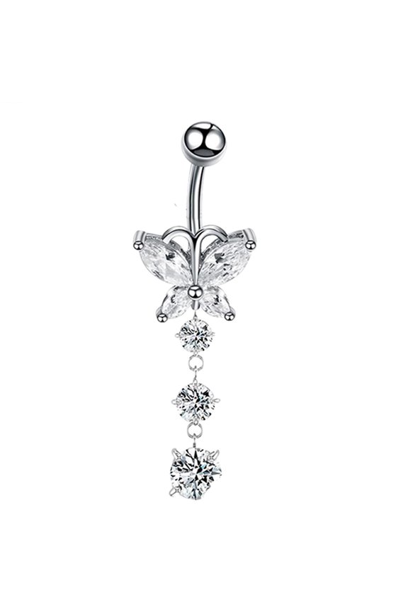 Stainless Steel Belly Button Rings Butterfly Curved Piercing Dangle Navel Decor