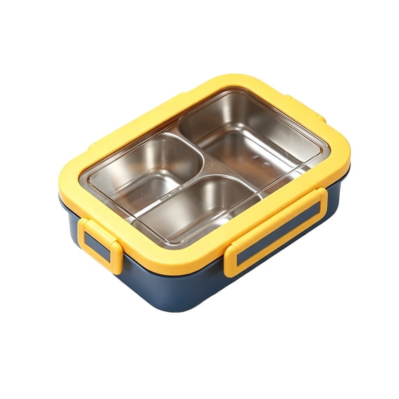 Stainless Steel Bento Box - 24 oz Leakproof Lunch Box with 3 Compartments, 304 Stainless Steel Lunch Box, Dishwasher Safe, Suitable for Office, Outside - Yellow