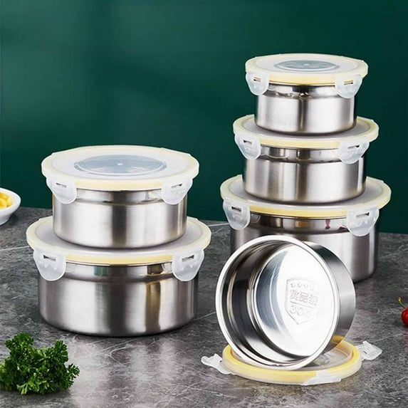Stainless Steel Bento Box, 304 Refrigerator Sealed Container with Lid and Timer, Transparent Food Preservation Organizer for Kitchen Pantry Storage, Topliu