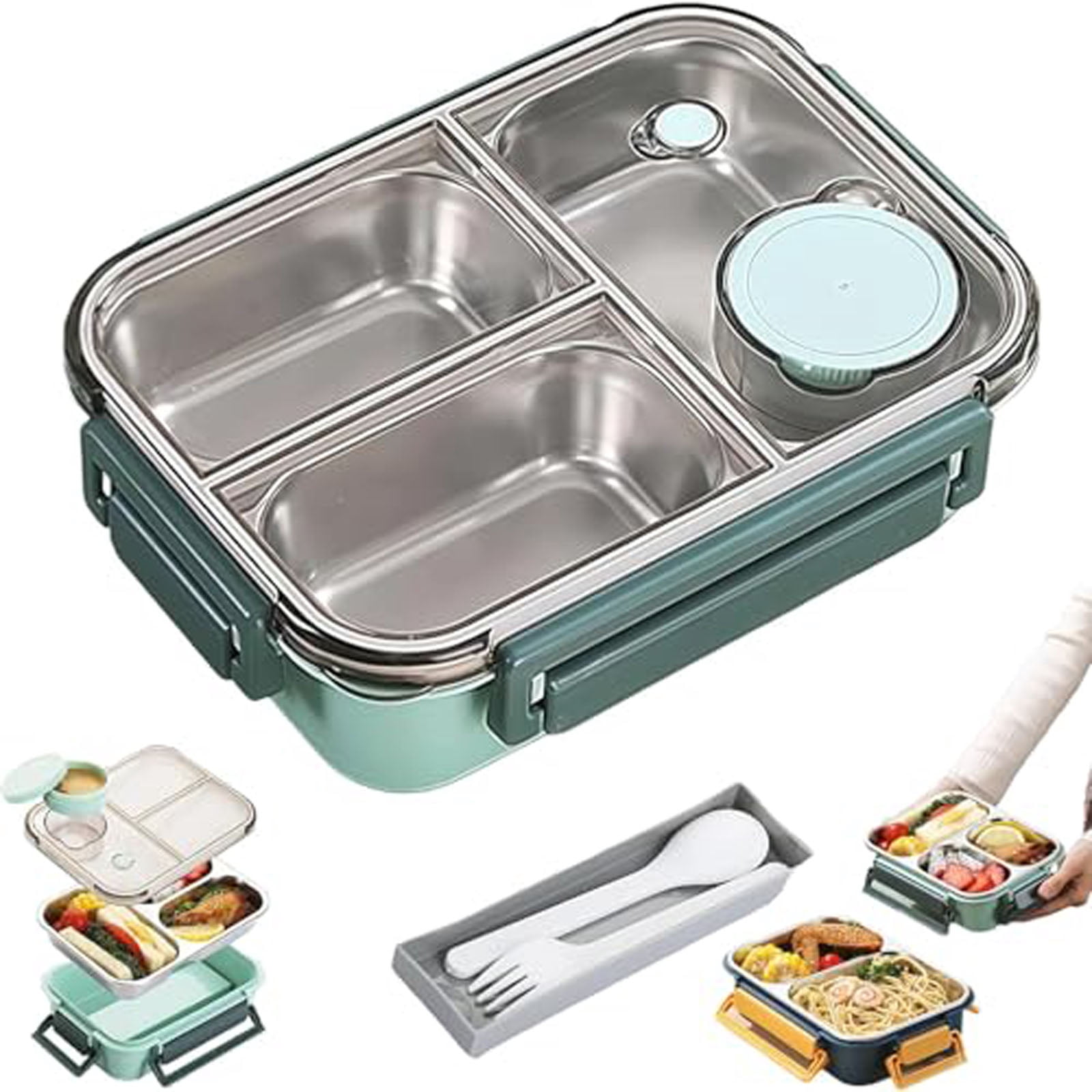 Stainless Steel Bento Box Lunch Box Metal Food Storage Container with Removable Dividers, Portable & Leak-Proof Meal Prep Container