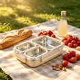 thumbnail image 1 of Stainless Steel Bento Box Lunch Container with Lid, 3 Separate Compartment, BPA-free Drop-proof Food Grade Dishwasher Safe Reusable Container for Meal Prep Home Travel Office Adults, 1 of 6