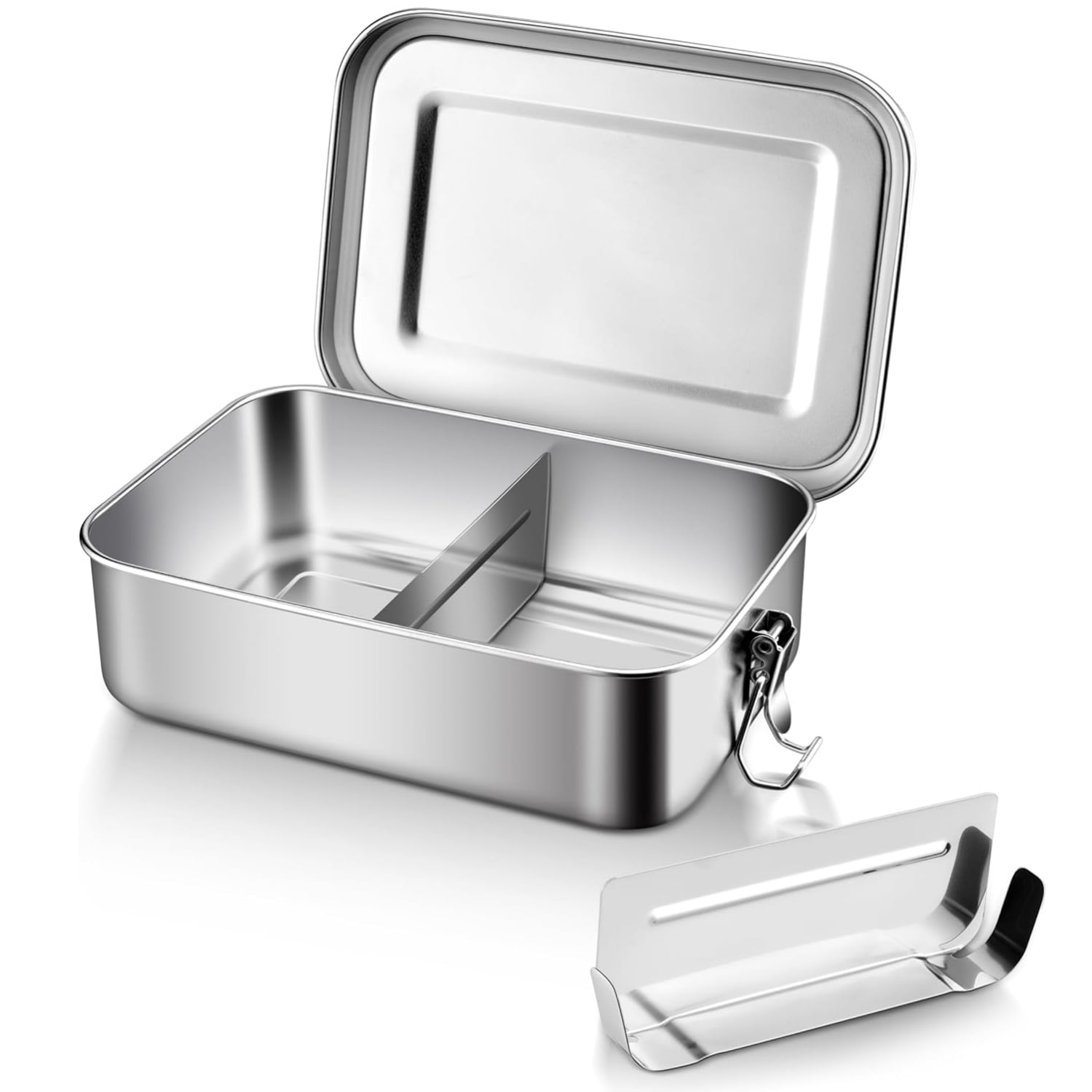 Stainless Steel Bento Box,Metal Bento Lunch Box,Food Storage Containers,Lunch Box,Adjustable Divider Included-Lockable Clips to Leak Proof-Dishwasher Safe-BPA free,28.7oz/850ml-1Pc