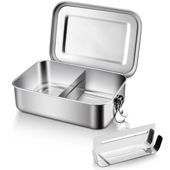 Stainless Steel Bento Box,Metal Bento Lunch Box,Food Storage Containers,Lunch Box,Adjustable Divider Included-Lockable Clips to Leak Proof-Dishwasher Safe-BPA free,28.7oz/850ml-1Pc