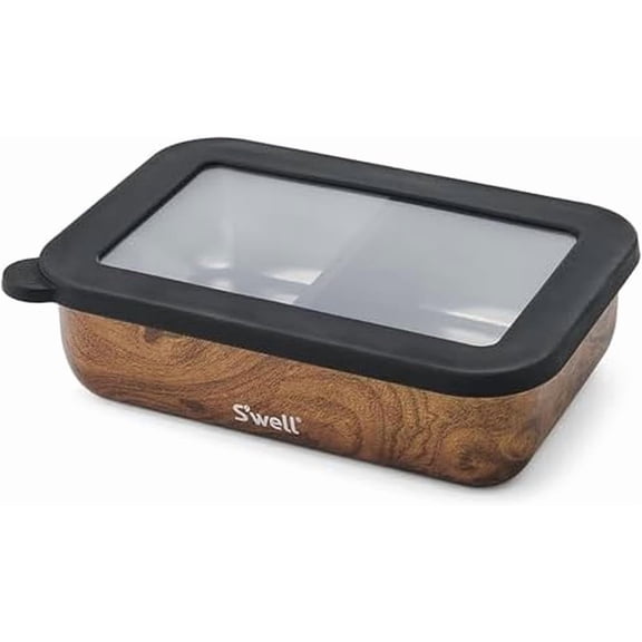 Stainless Steel Bento Box, Teakwood, Fits One Large Entree Or Small Entree And Snack, Includes Removable Divider, Leakproof, Easy to Clean, Dishwasher Safe