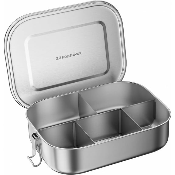 Stainless Steel Bento Lunch Box, Metal Lunch Container with 5-Compartment, 1400 ml, Ideal for Work & Travel, Meal Prep, Leak Proof, Dishwasher Safe