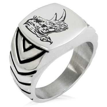 Stainless Steel Berserk Rhino Chevron Pattern Biker Style Polished Ring