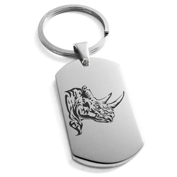 Tioneer Stainless Steel Berserk Rhino Engraved Dog Tag Keychain Keyring