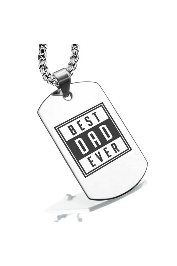 Stainless Steel Best Dad Ever Dog Tag Pendant Necklace