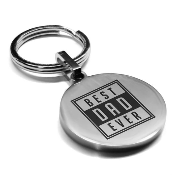 Stainless Steel Best Dad Ever Round Medallion Keychain Circle Ring