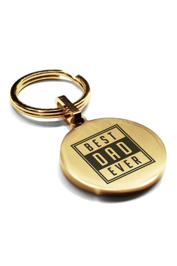 Stainless Steel Best Dad Ever Round Medallion Keychain Circle Ring