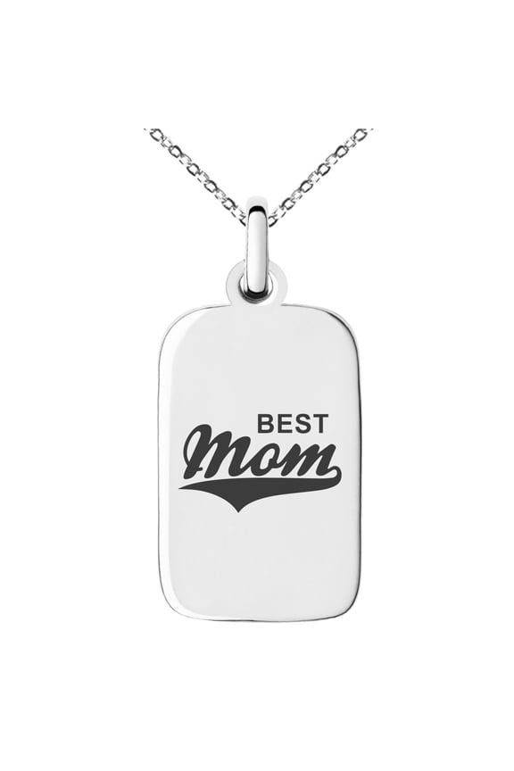 Stainless Steel Best Mom Small Rectangle Dog Tag Charm Pendant Necklace