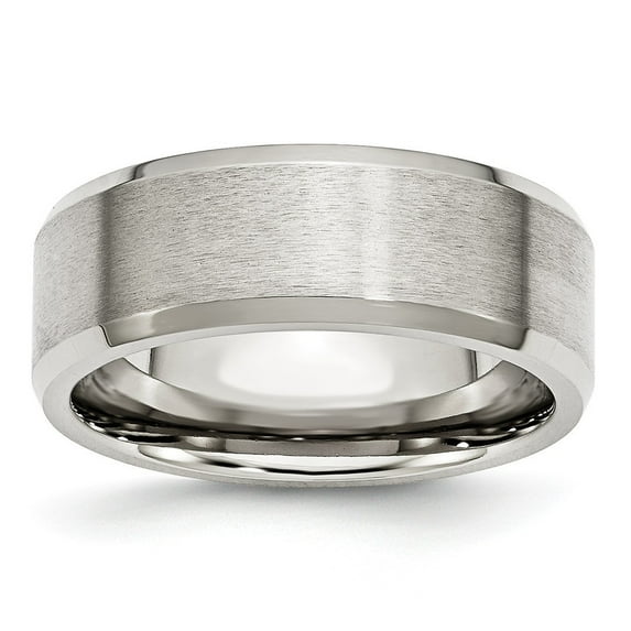 Stainless Steel Bevel Edge 8mm Brush/Polish Band - Size 10