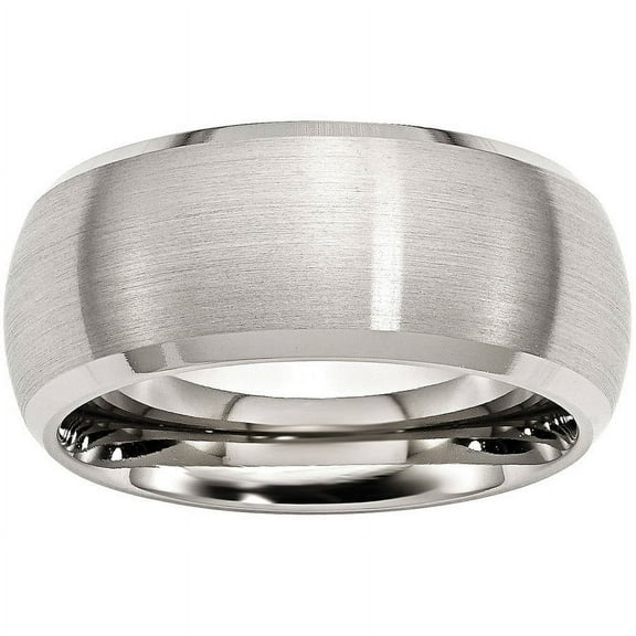 Stainless Steel Beveled Edge 10mm Brushed and Polished Band, Available in Multiple Sizes