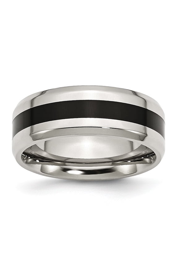 Stainless Steel Black Enameled 8mm Polished Band Ring - Size 13