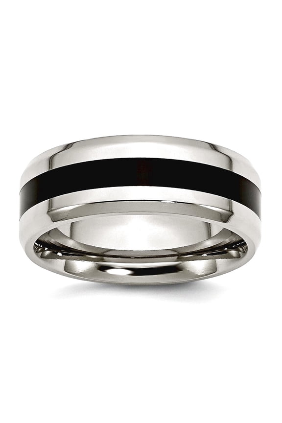 Stainless Steel Beveled Edge Black Enameled 8mm Polished Band Ring Size 13 Ring for Women and Men