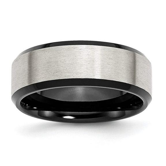 Stainless Steel Beveled Edge Black IP-plated 8mm Brushed Band