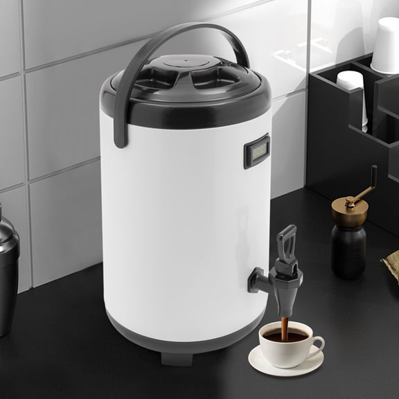 Stainless Steel Beverage Container, 10L Insulated Dispenser with Temperature Display, 9.4x16.54in Compact Size