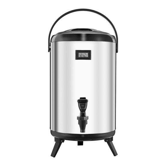 Stainless Steel Beverage Dispenser 3.2 Gal/12L with Spigot & Temp Display, Thermal Drink Server for Hot & Cold Liquids, Ideal for Coffee, Tea, Water - Cafes, Restaurants, Silver
