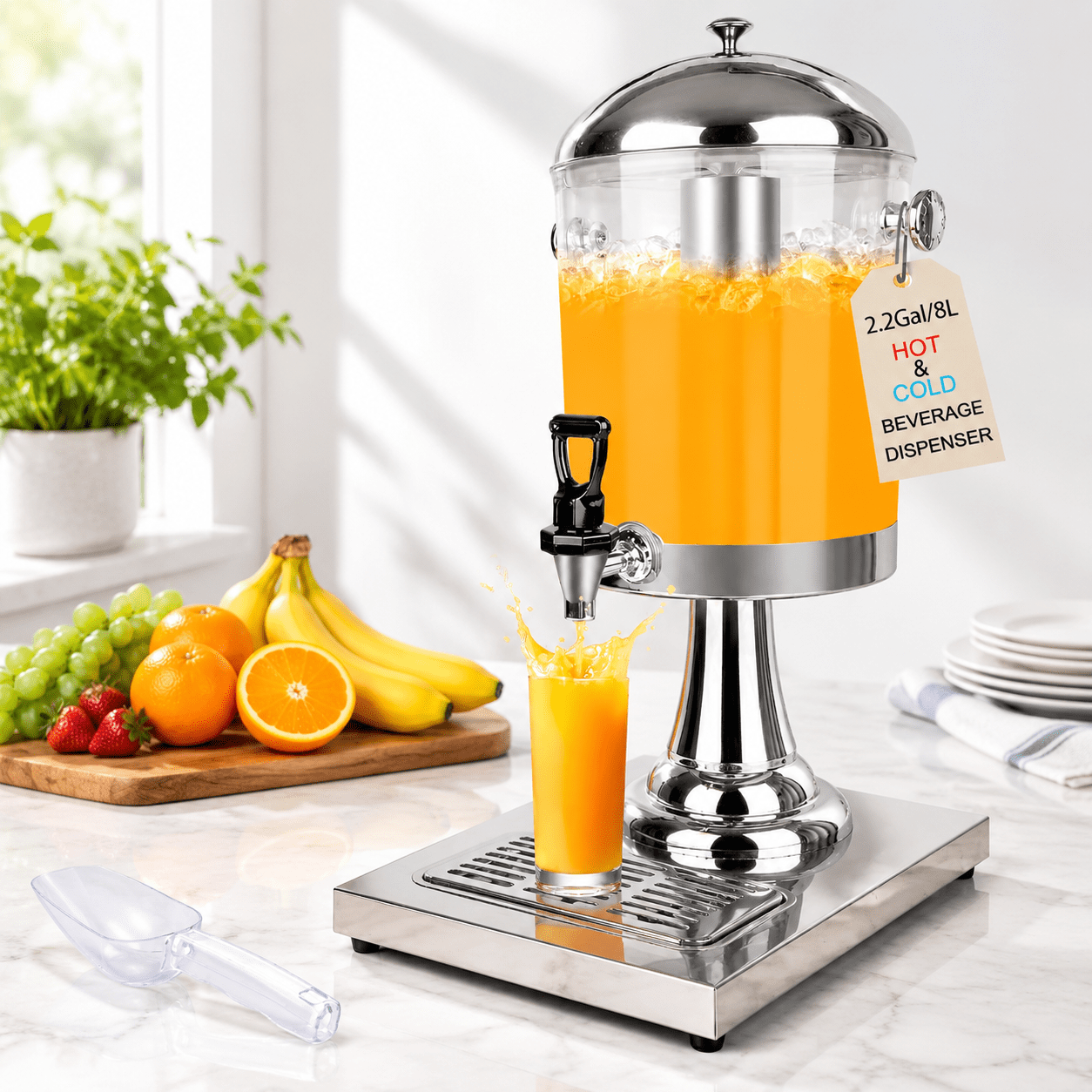 Stainless Steel Beverage Dispenser with Stand, Cold and Hot Drink Jar ...