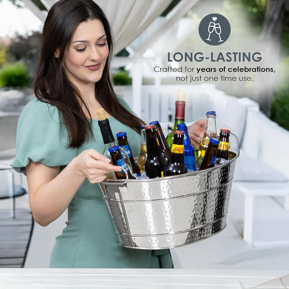 Stainless Steel Beverage Tub, 15 Quarts Rust-Proof Oval Champagne Bucket for Mimosa Bar Supplies Wine Cooler