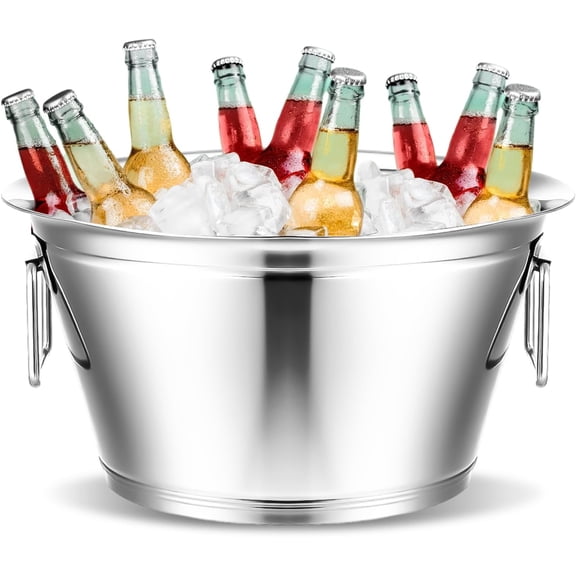Stainless Steel Beverage Tub Large Champagne Buckets Insulated Ice Bucket for Parties with Double Hinged Handles Heavy Duty Drink Cooler Tub Wine Beer Chiller for Parties