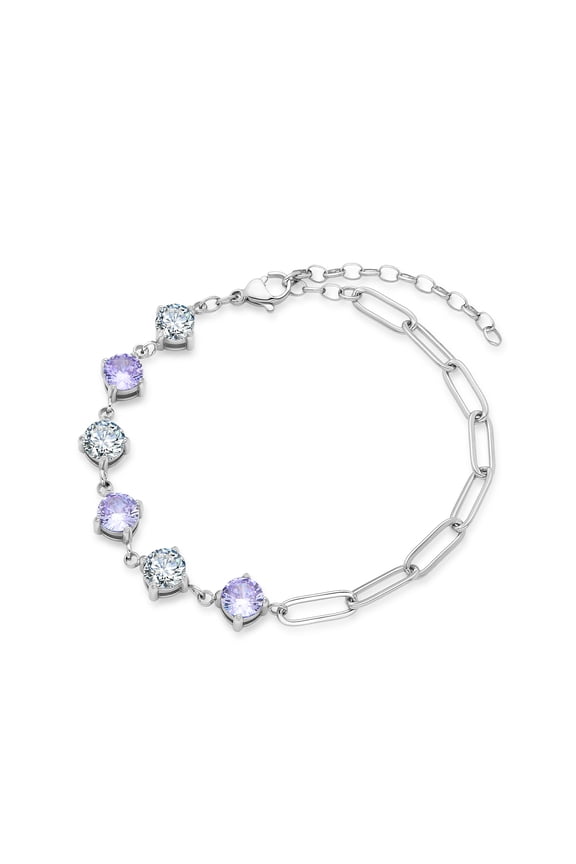 Stainless Steel Bezel Tennis Bracelet For Women,Cubic Zirconia Classic Tennis Bracelet For Ladies, Heart Square Round Cz Paperclip Chain Bracelet Stainless Steel Adjustable