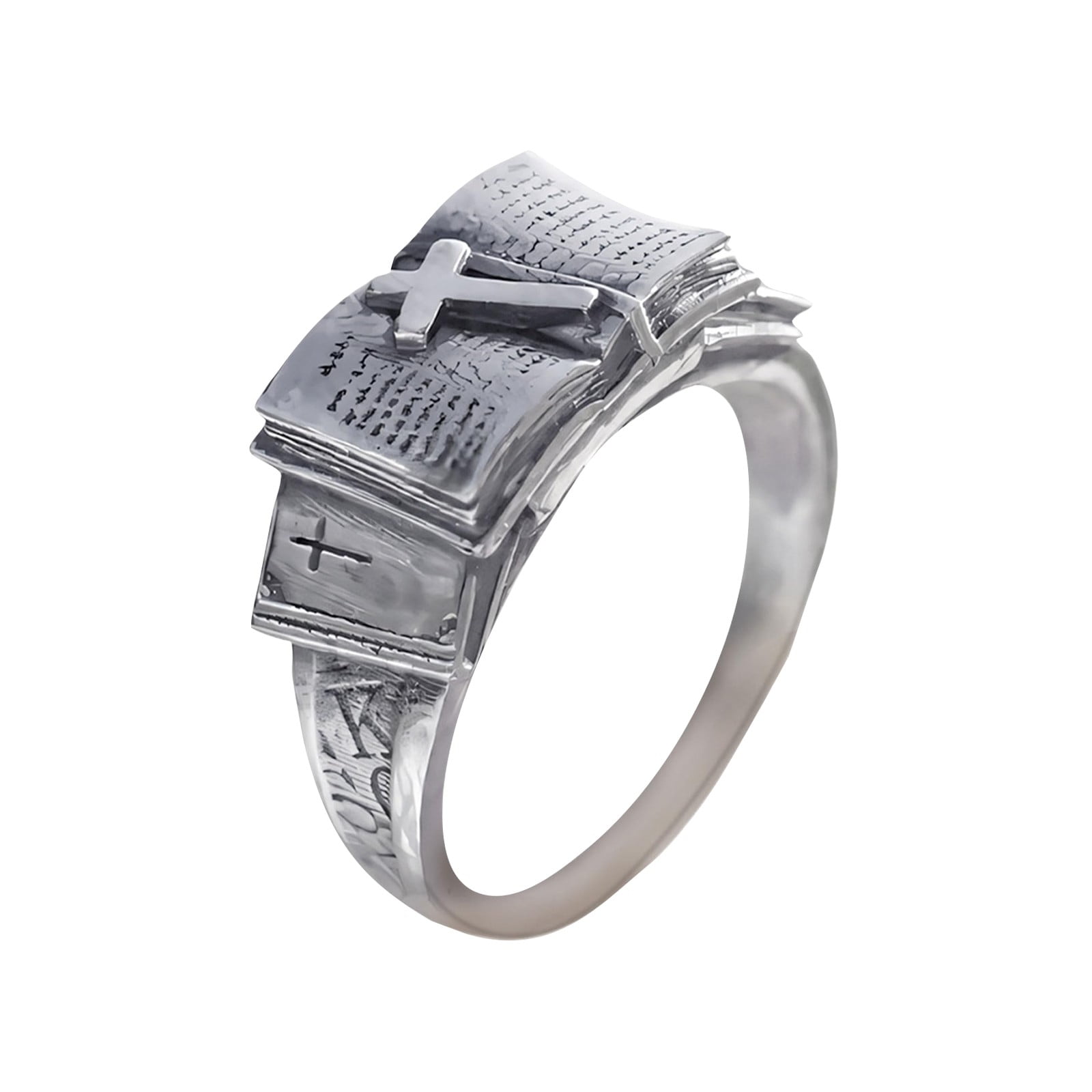 Stainless Steel Bible Verse Ring with Cross Design, Inspirational ...
