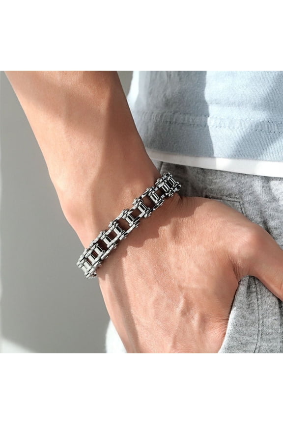 Stainless Steel Bicycle Chain Bracelet Rolling Link Motorcycle Style Bracelet Biker Jewelry for Men and Women