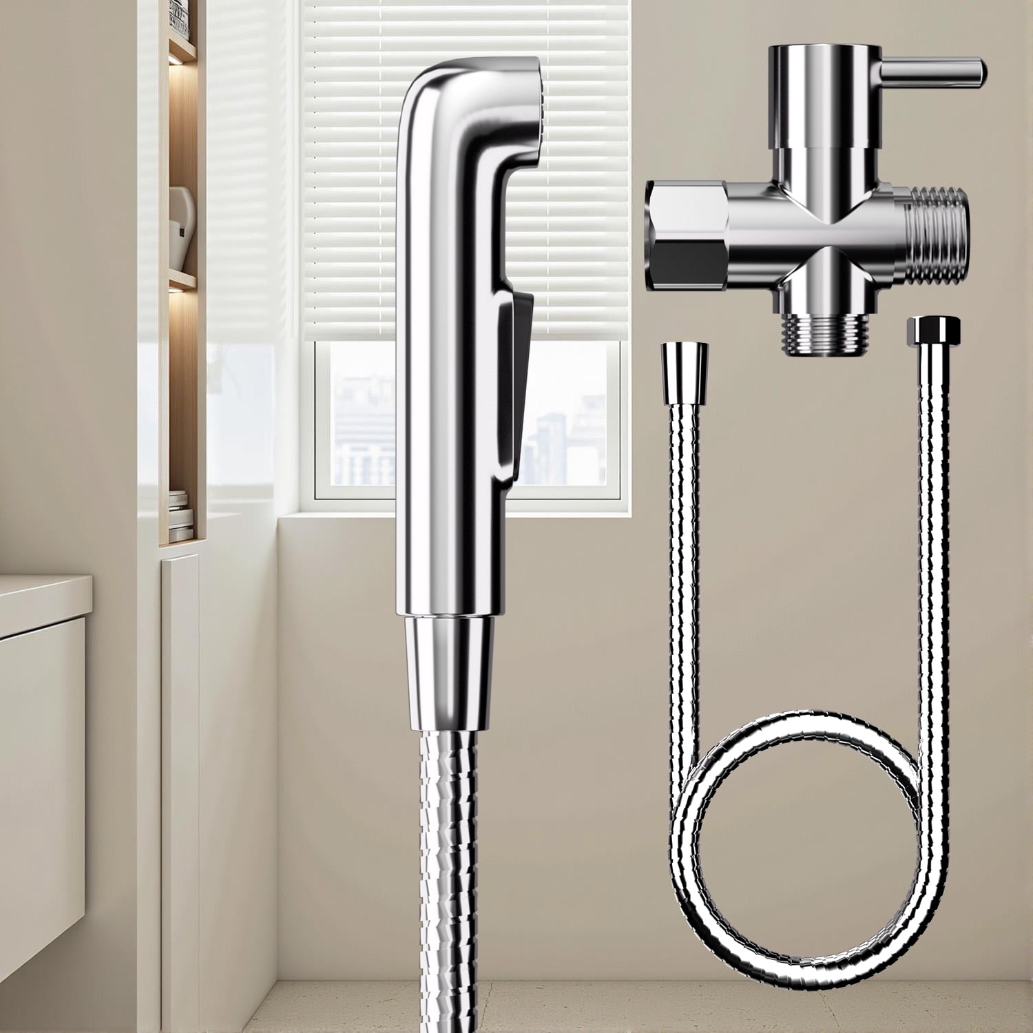 Stainless Steel Bidet Sprayer for Toilet, Adjustable Pressure Diaper Sprayer Kit with Shut Off Valve