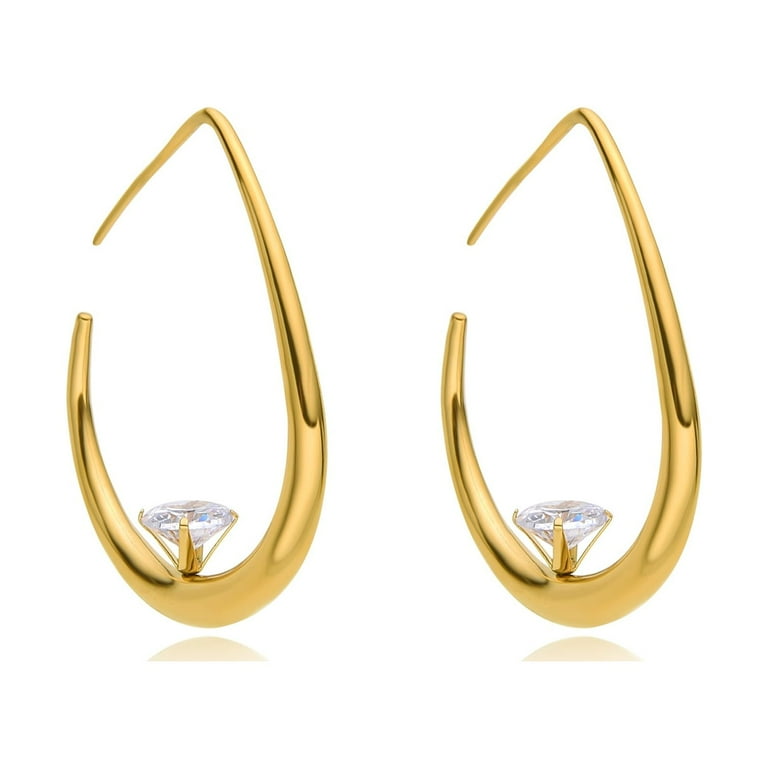 Stainless Steel Big Teardrop Hoop Earrings for Women,14k Gold