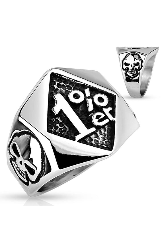 Stainless Steel Biker Skull Ring - Stainless Steel 1% er Skull on 2 Sides Ring by MDream Size 10
